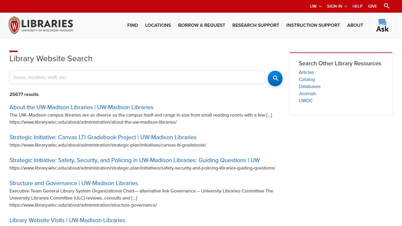 Library Website Search | UW-Madison Libraries