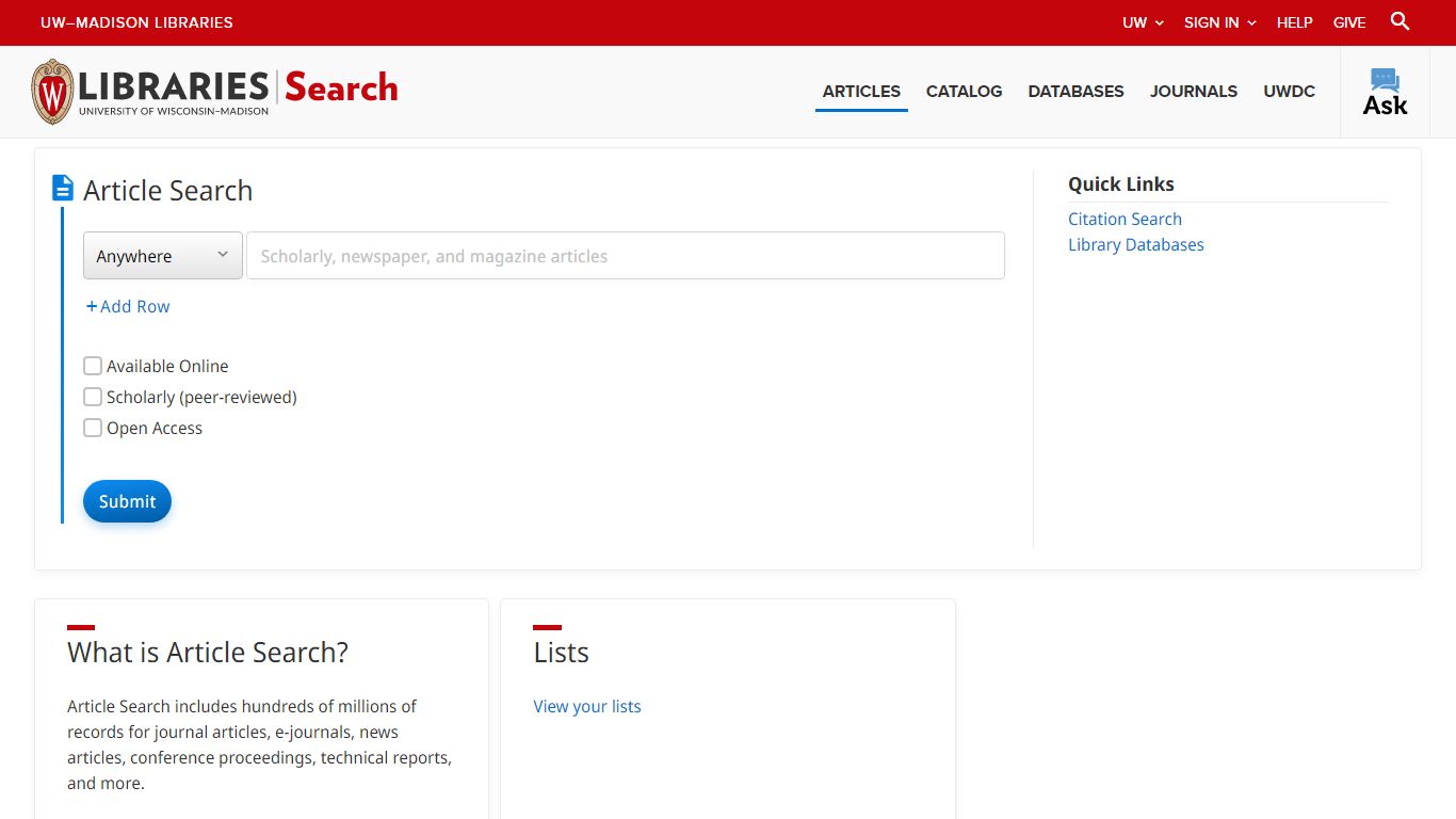 Article Search - UW-Madison Libraries