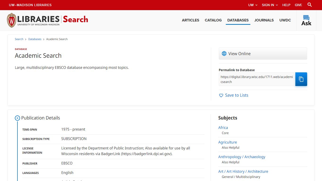 Academic Search - Databases - UW-Madison Libraries