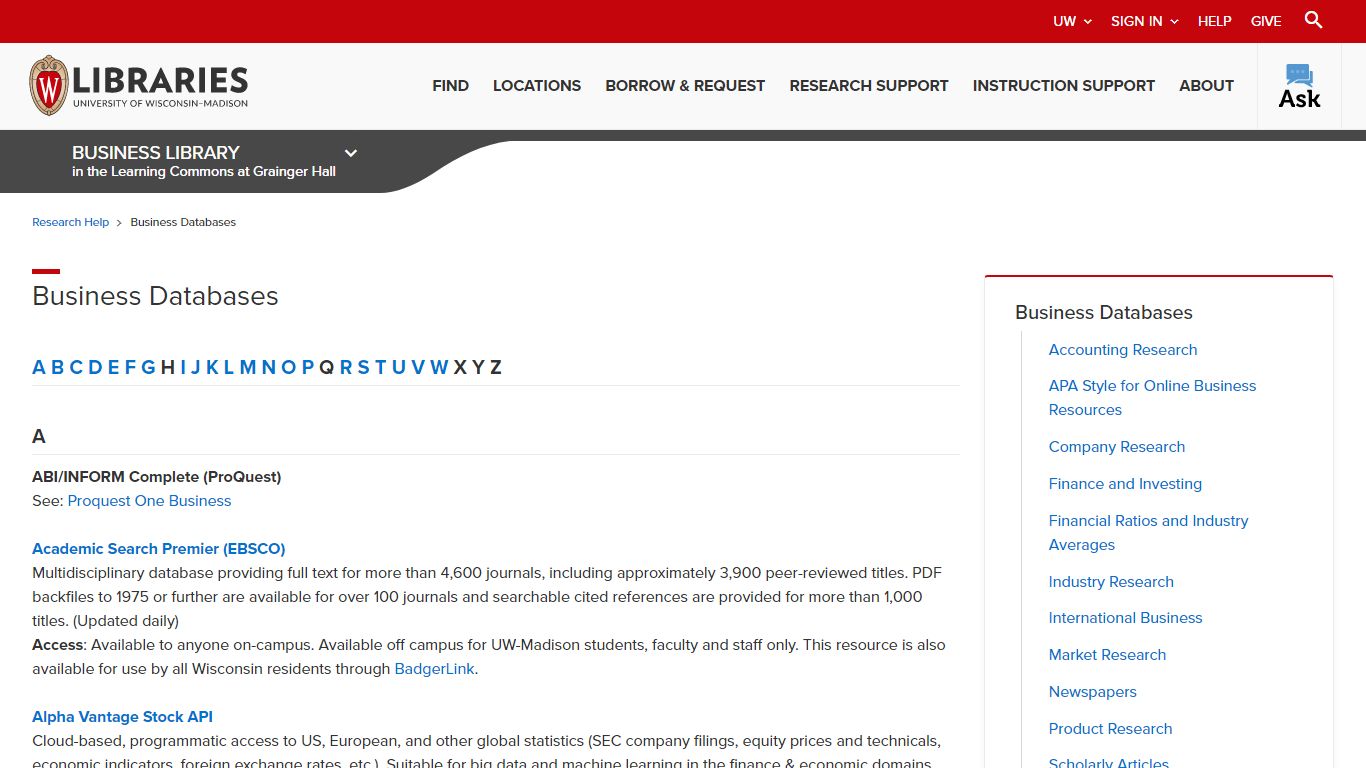 Business Databases | Business Library | UW-Madison Libraries